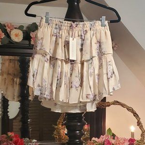 LoveShackFancy Silk Ruffle Mini Skirt Monaco Lilac Small